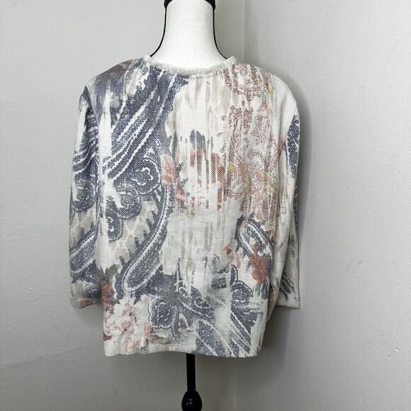 Chico's Watercolor Print Open Jacket‎ Women’s Medium Textured 3/4 Sleeve Size 3 - Picture 7 of 14